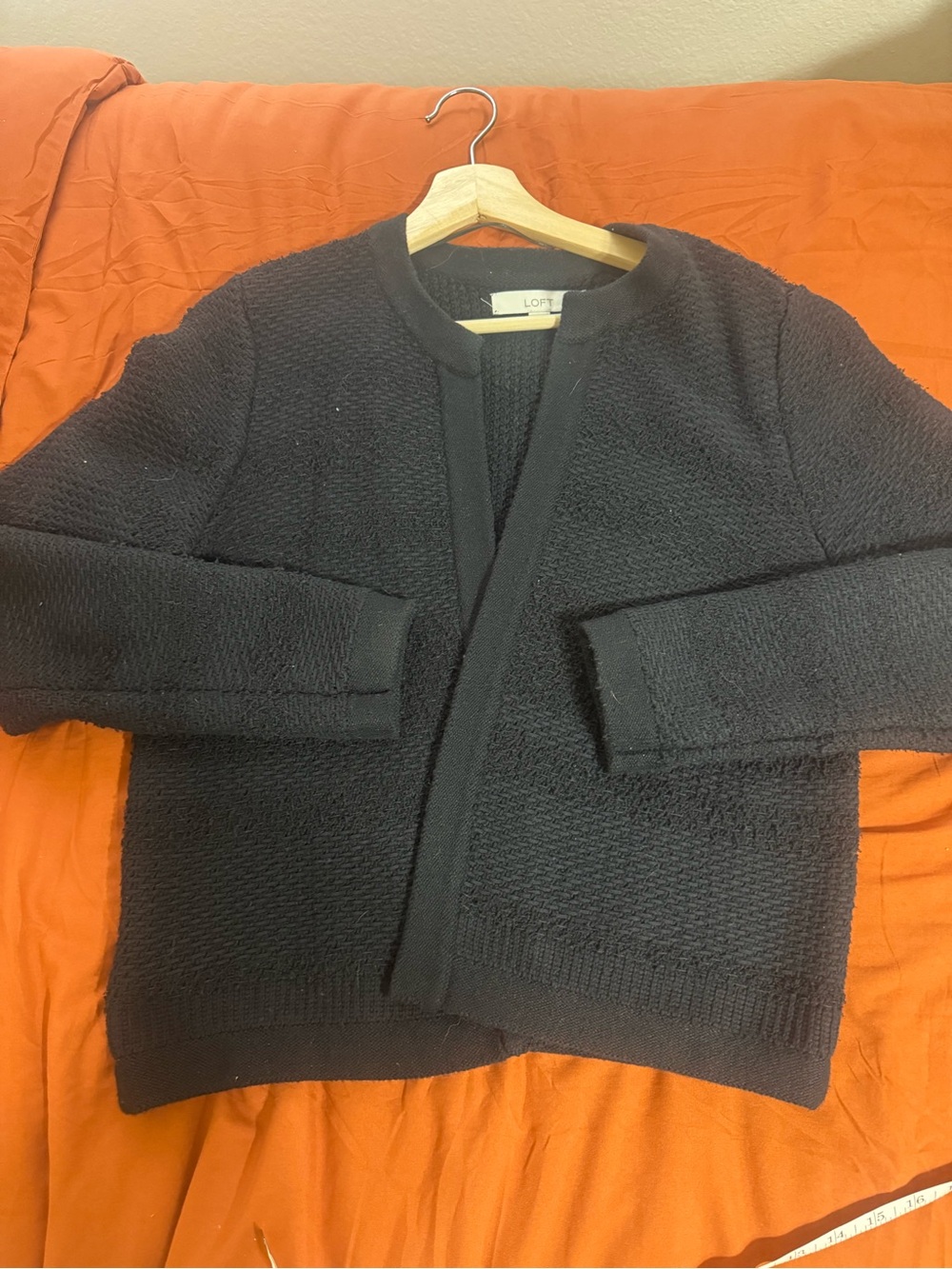 LOFT women’s  Black Bouclé Open-Front Sweater Jacket